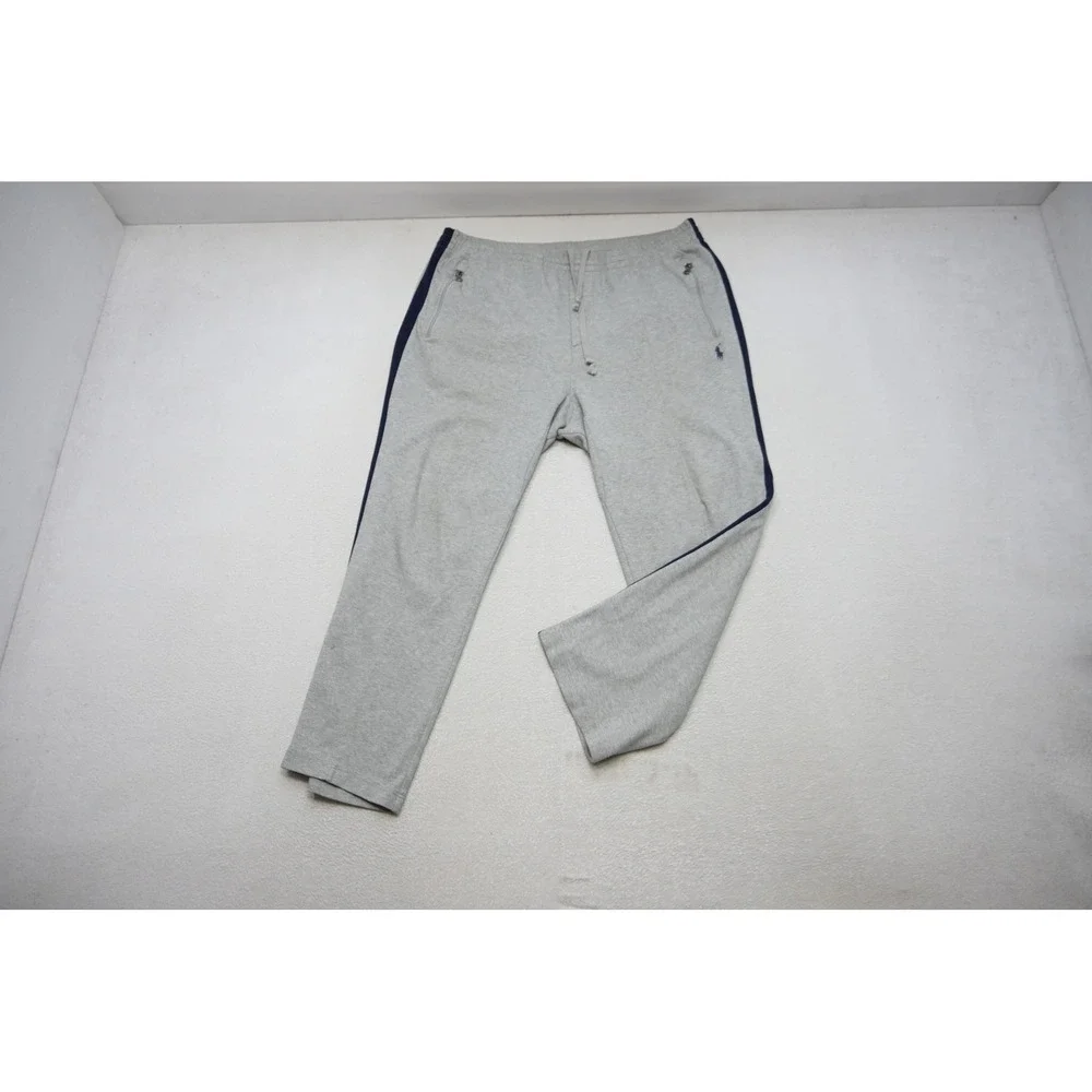 Polo‎ Ralph Lauren Sweatpants Mens XL Gray Navy Stripe Zip Pocket Athletic